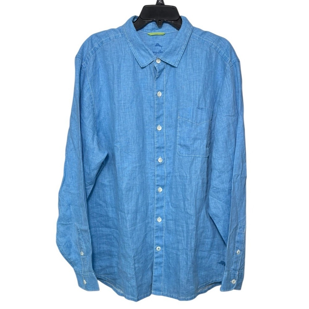 Tommy Bahama 100% Linen Men's Buttons Down Shirt‎ Blue Size XL Coastal Beach
